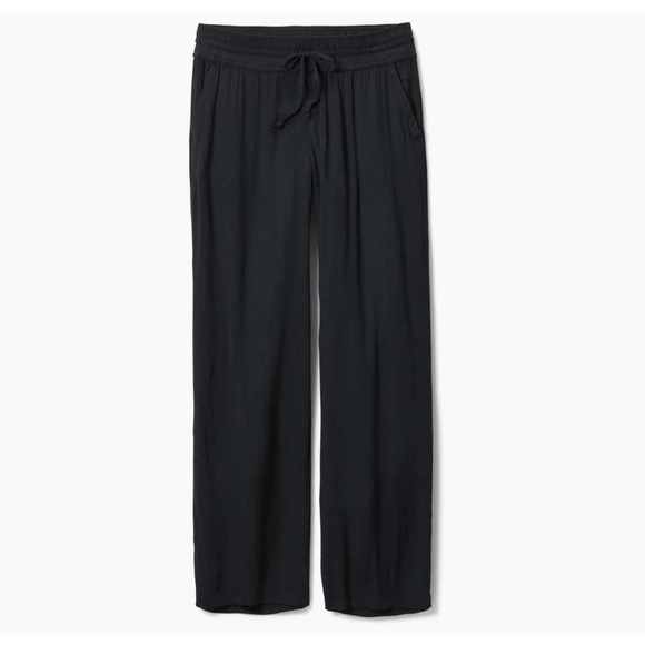 prAna Black Wide Leg Gauze Pants Relaxed Fit Comfort Stretch Waist Size L - Picture 2 of 8
